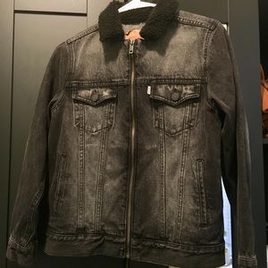 Levi’s black faded Sherpa collar Trucker Jacket